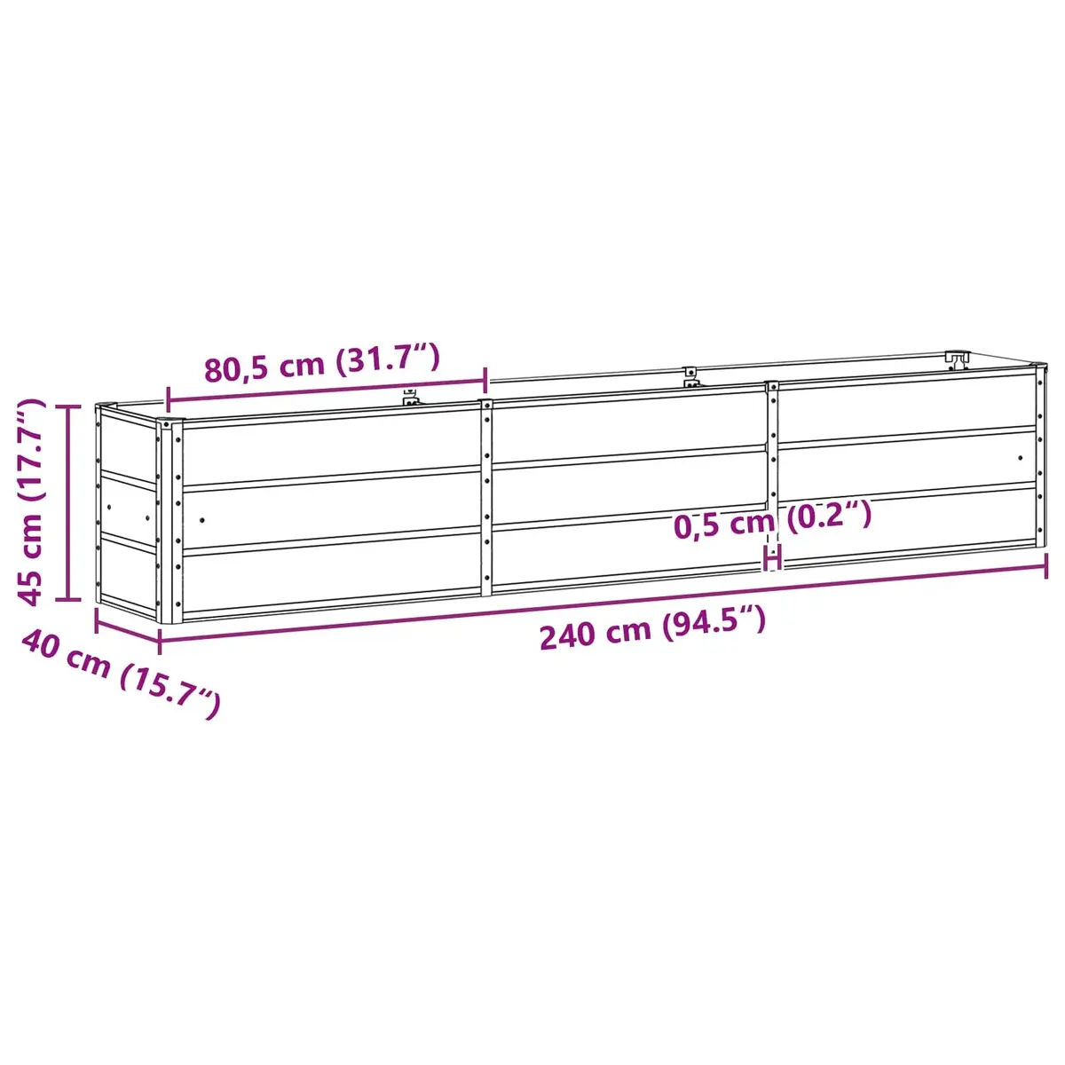 Steel Planter Ivory 240 x 40 x 45 cm Garden Patio Indoor Outdoor Raised Bed