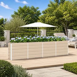Steel Planter Ivory 320 x 40 x 75 cm Modern Garden Patio Indoor Outdoor Pot