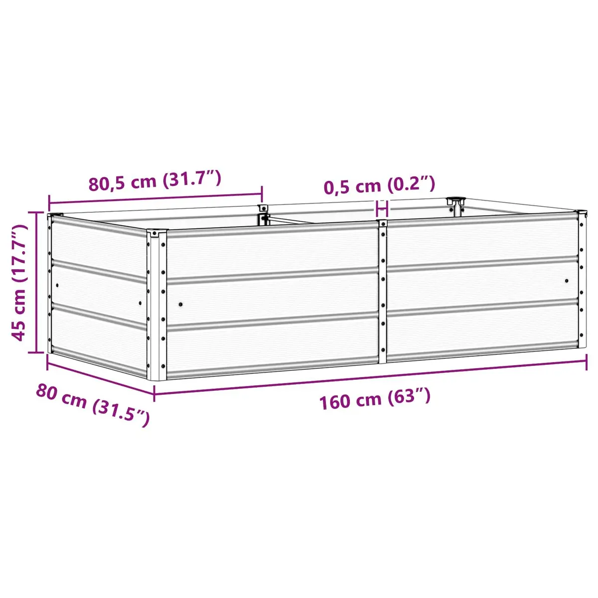 Garden Planter Ivory 160x80x45cm Steel Outdoor Indoor Pot Large Decorative