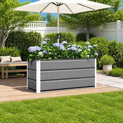 Elevate Your Space with a Light Grey Steel Planter 100x40x45cm