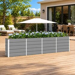 Large Steel Planter Light Grey 320x40x75cm Garden Patio Indoor Outdoor Flower