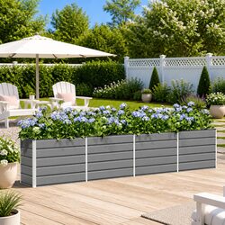 Outdoor Raised Bed Planter in Light Grey Steel