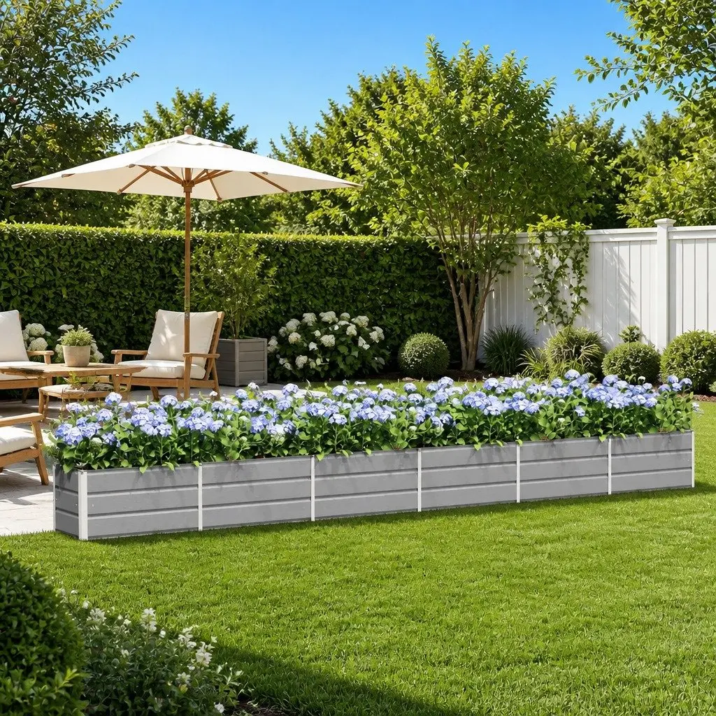 Galvanised Steel Planter Light Grey 580 x 50 x 45 cm Durable Outdoor Raised Bed
