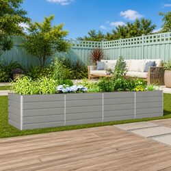 Stylish Large Garden Planter in Light Grey Steel - 385 x 100 x 75 cm