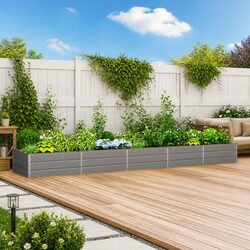 Outdoor Patio Raised Bed in Light Grey Steel 480x100x45cm