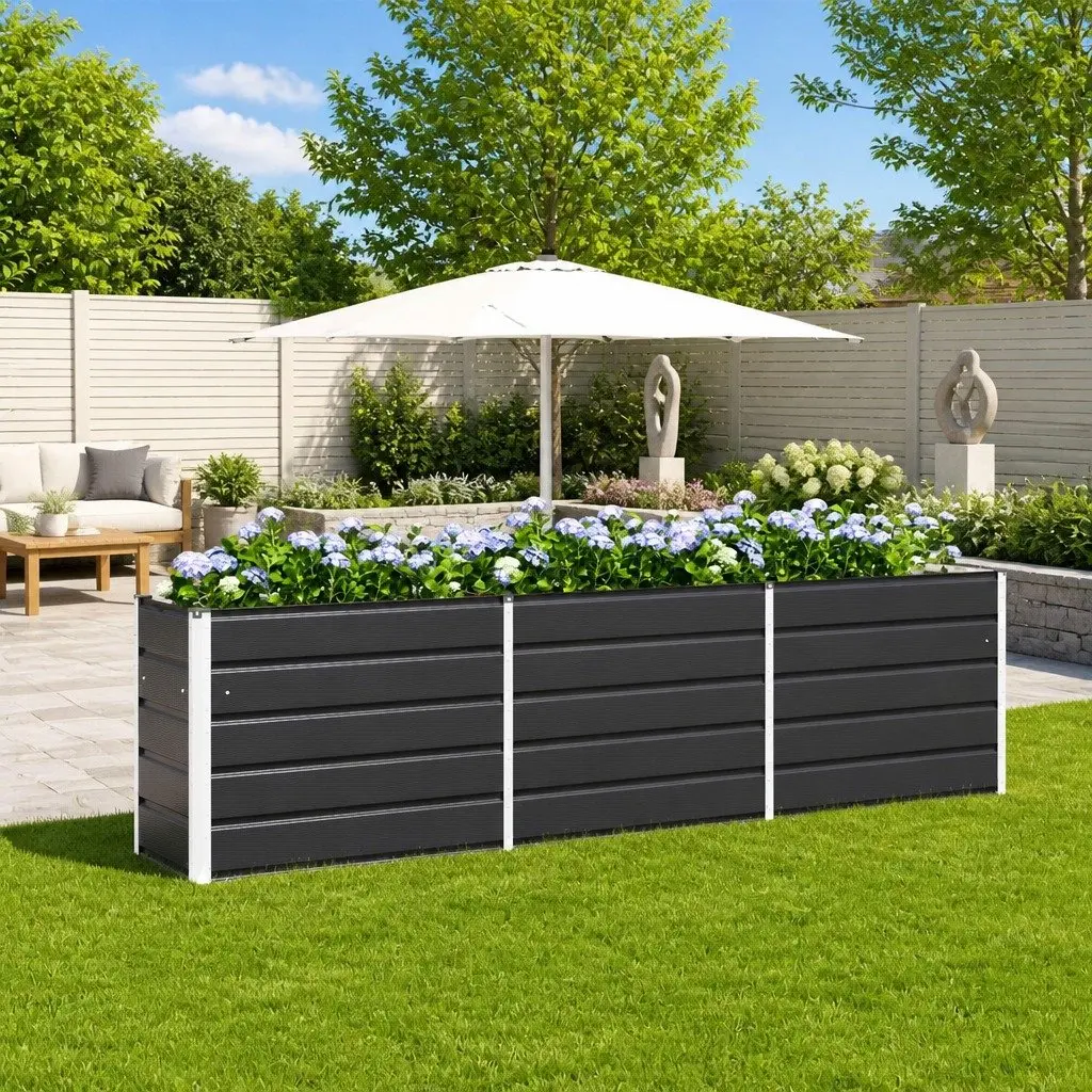 Steel Planter 290 x 50 x 75 cm Galvanised Anthracite Modern Outdoor Raised Bed