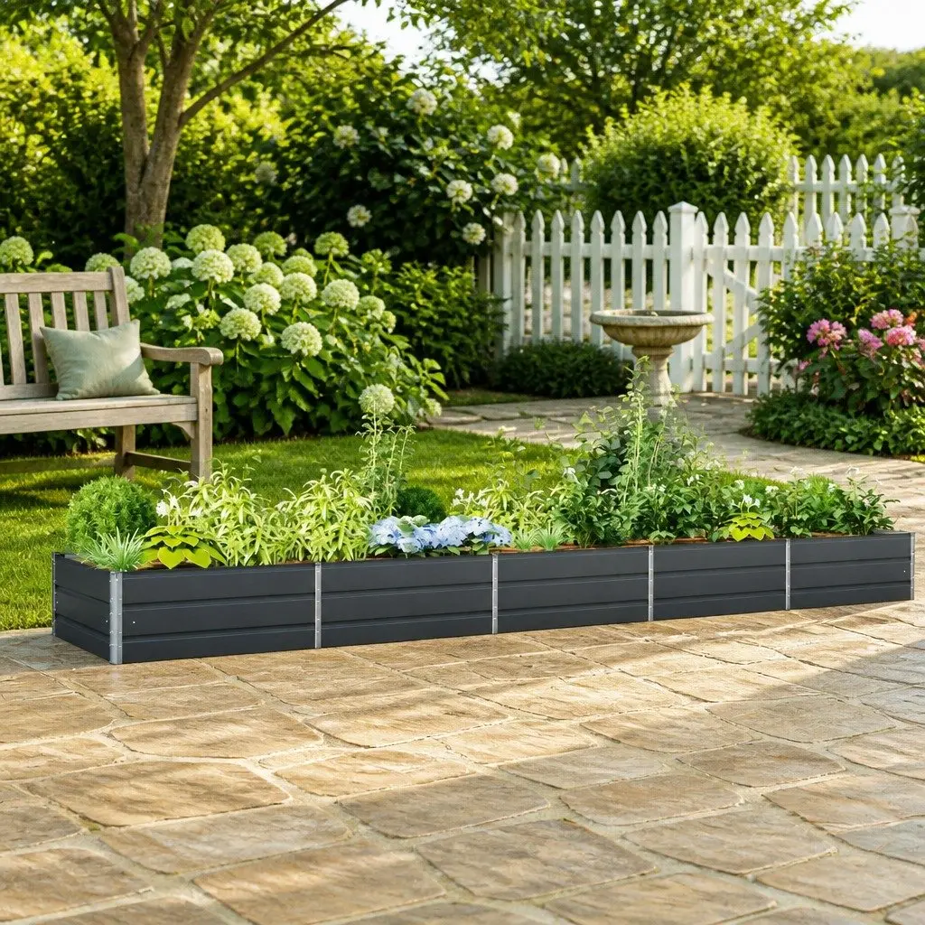 Steel Planter 480 x 100 x 45 cm Galvanised Outdoor Garden Pot Box