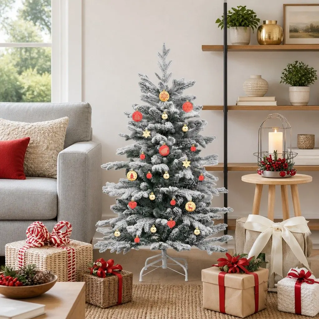 Christmas Bauble Set 40 Pieces Red Gold Plastic Ornaments for Holiday Tree Decoration
