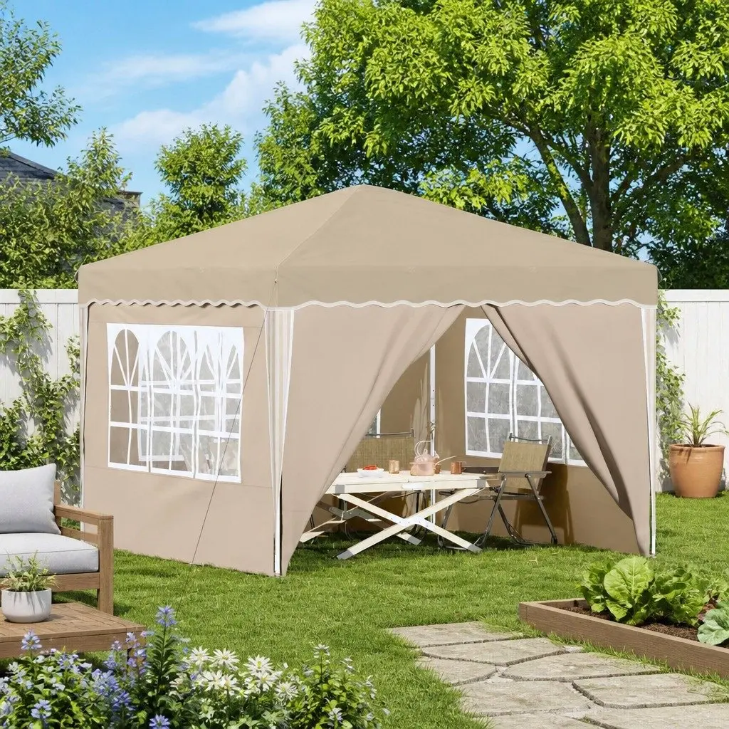 Pop-up Party Tent 288x288x245cm Cream Oxford Fabric Waterproof Outdoor Gazebo
