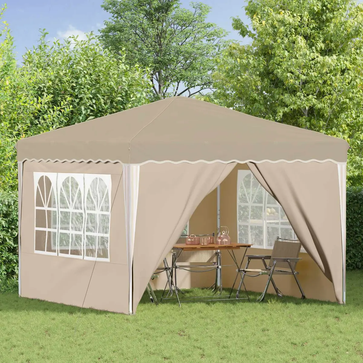 Pop-up Party Tent 288x288x245cm Cream Oxford Fabric Waterproof Outdoor Gazebo