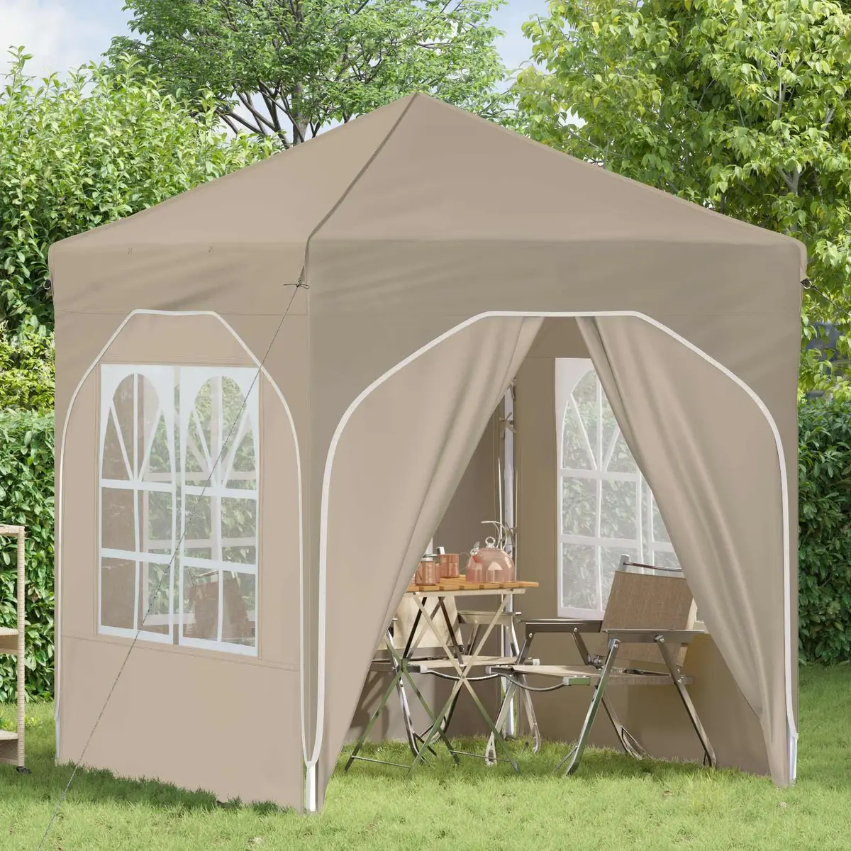 Pop-up Party Tent 192x192cm Waterproof UV Resistant Adjustable Height Cream
