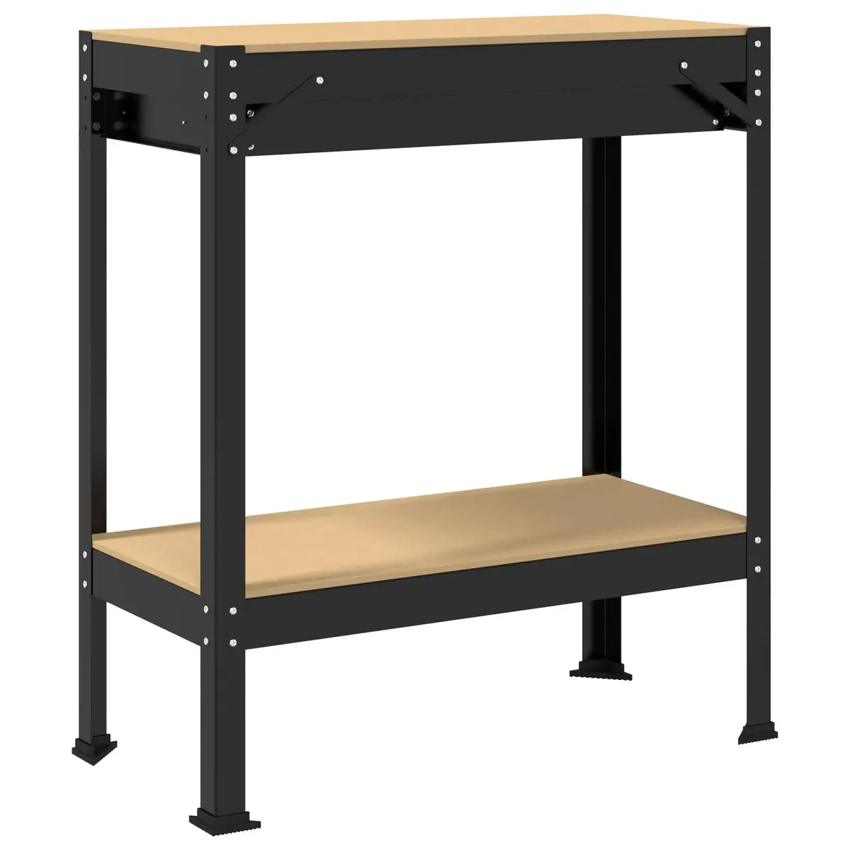 Workbench Black 80 x 40 x 91 cm Engineered Wood Metal Frame with Pegboard Back Panel Integrated Drawer and Shelving for Garage Workshop