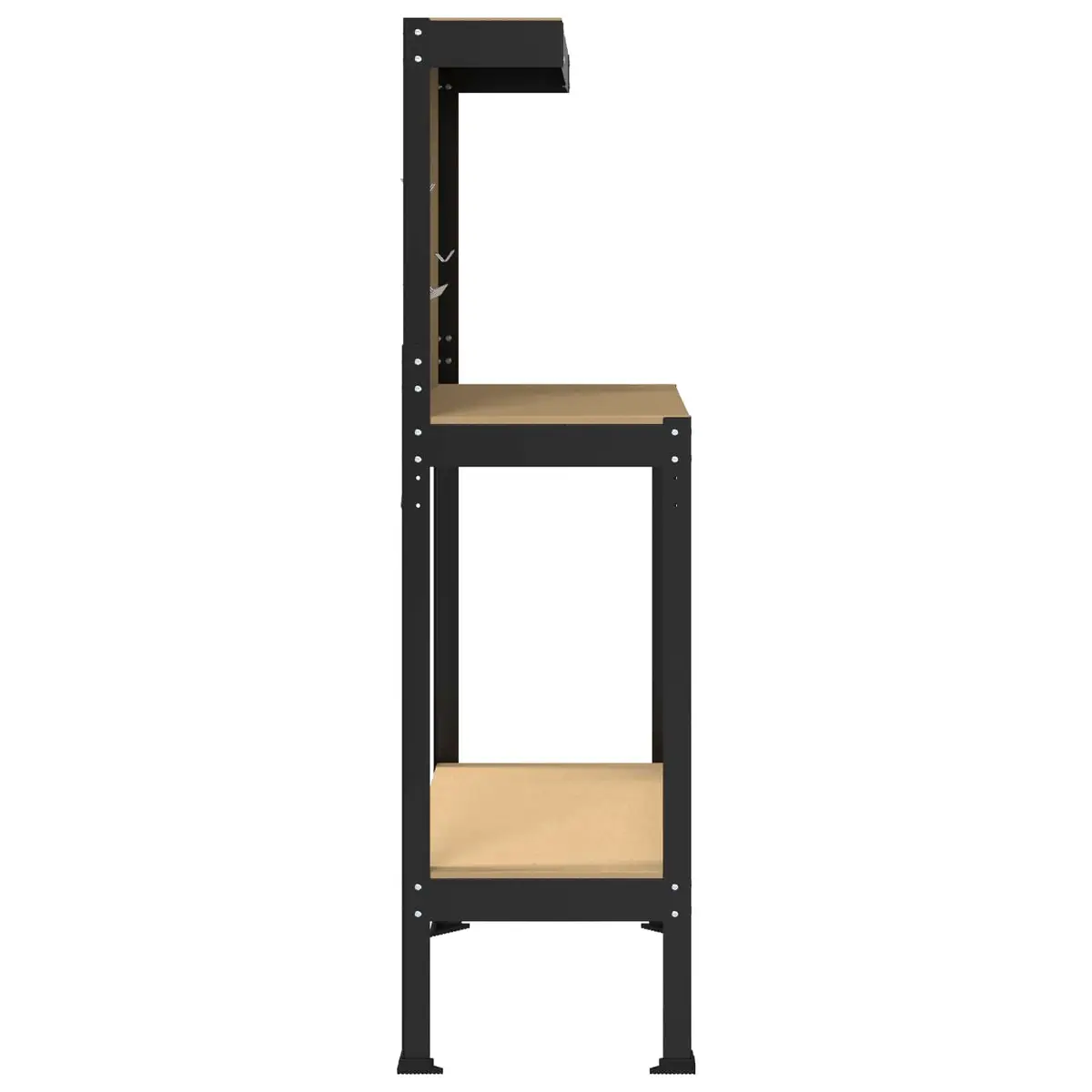 Workbench Engineered Wood and Metal Frame Black 81x41x145cm with Pegboard and Drawer
