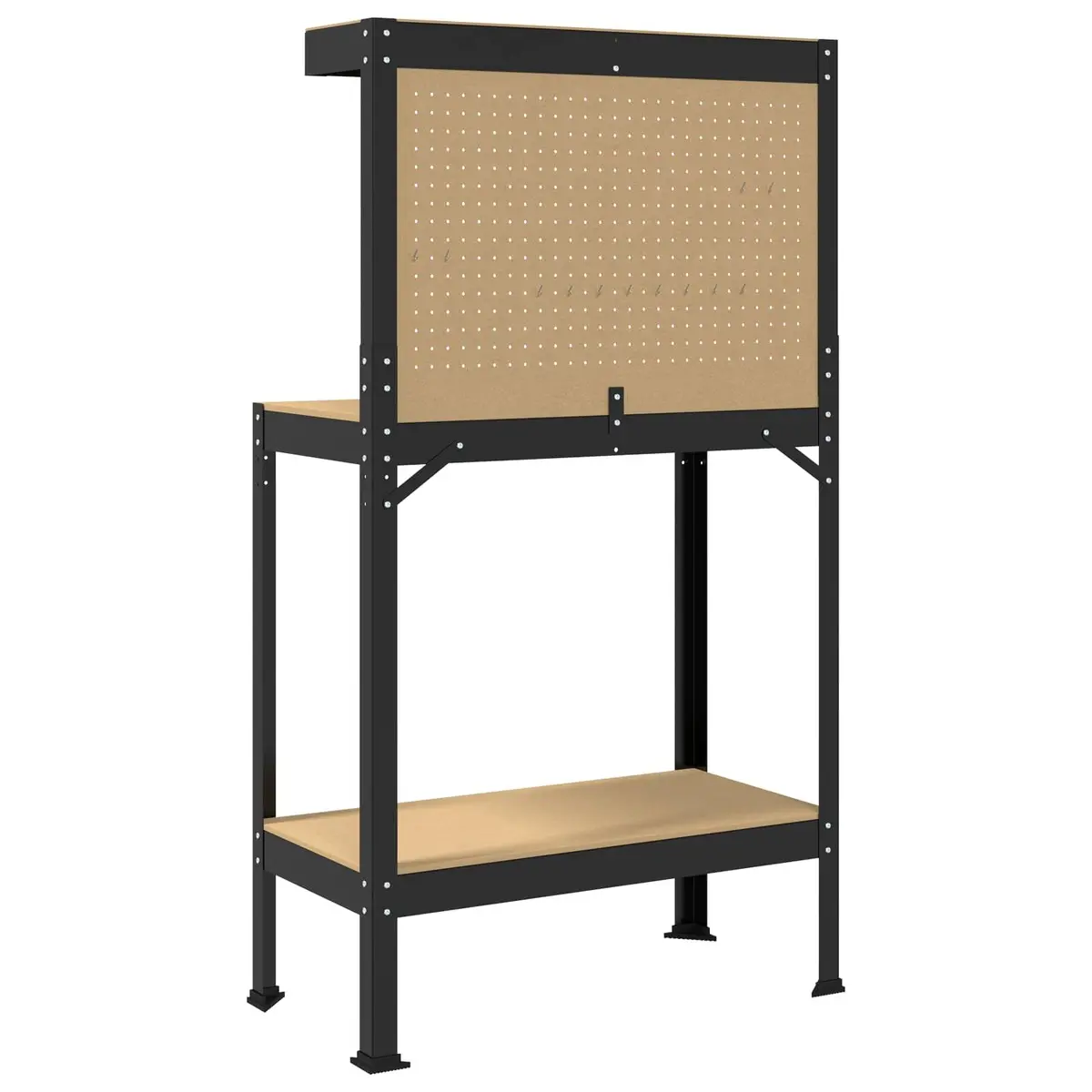 Workbench Engineered Wood and Metal Frame Black 81x41x145cm with Pegboard and Drawer