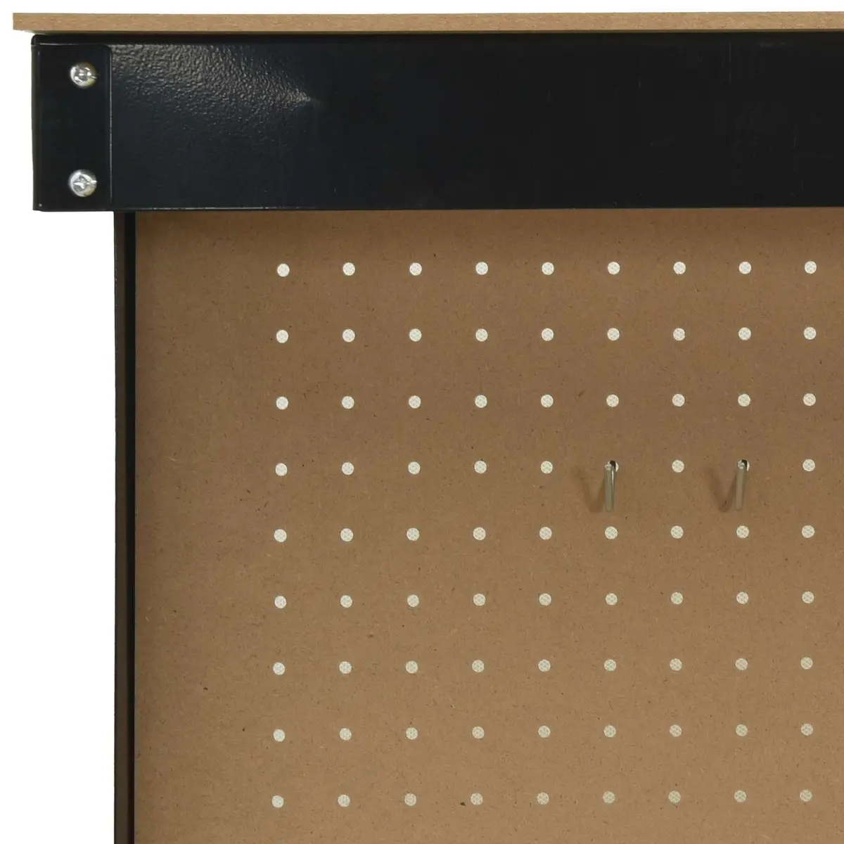 Workbench Engineered Wood and Metal Frame Black 81x41x145cm with Pegboard and Drawer