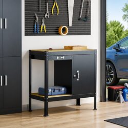 Workbench Black 90 x 49 x 91 cm Engineered Wood Metal Storage Garage Workshop