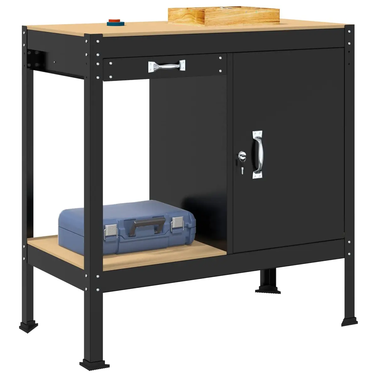 Workbench Black 90 x 49 x 91 cm Engineered Wood Metal Storage with Pegboard Drawer Shelves