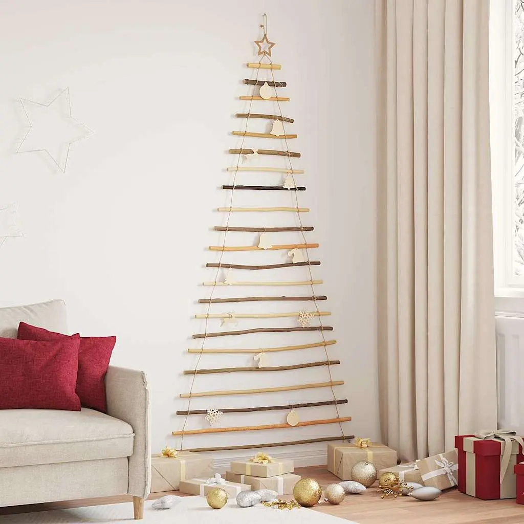 Hanging Christmas Tree 210cm Solid Ash Wood 130 Warm White LED Lights Indoor Outdoor Decoration
