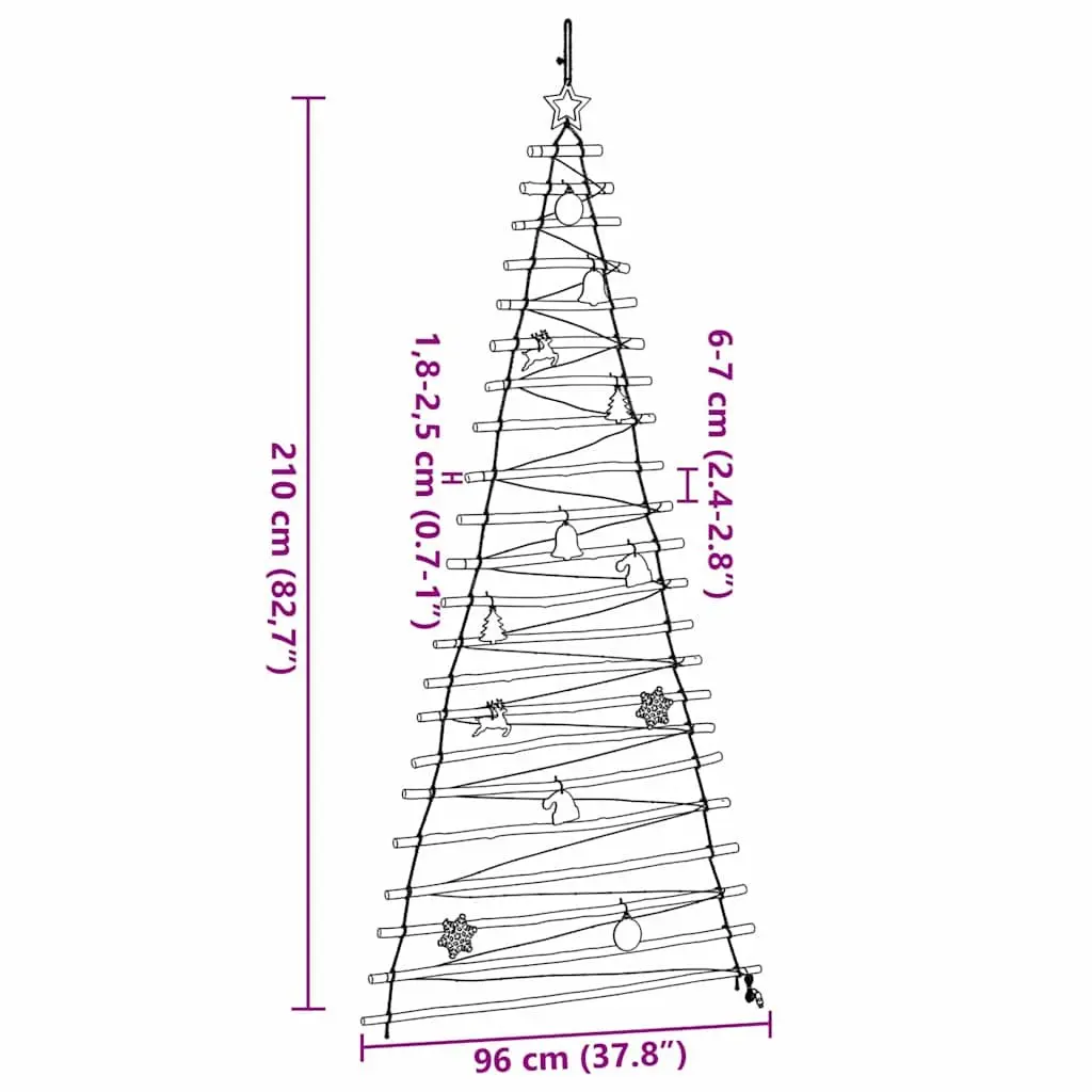 Hanging Christmas Tree 210cm Solid Ash Wood 130 Warm White LED Lights Indoor Outdoor Decoration