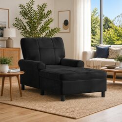 Chaise Lounge Chair Black Velvet Modern Lounge Seat Cushion Living Room Bedroom