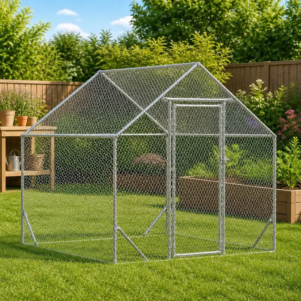 Chicken Cage Galvanised Steel 200 x 170 x 177 cm Weatherproof Spacious Backyard Small Animal Habitat