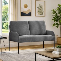 Grey Sofa 110cm Modern Lounge Seat Polyester Upholstery Bullnose Cushions