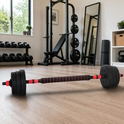 Adjustable Dumbbell Barbell Set 20kg Black Red Home Gym Free Weights Training