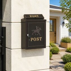 Wall Mounted Mailbox Bronze Cast Metal Vintage Outdoor Post Letter Security Box