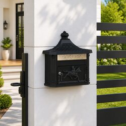 Wall Mounted Mailbox Vintage Black Cast Aluminum Garden Terrace Outdoor Post Box