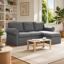 Dark Grey Fabric Sofa Modern Living Room Couch 195cm Wide Comfortable Seating
