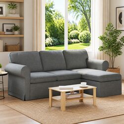 Dark Grey Fabric Sofa Modern Living Room Furniture 215cm x 138cm x 80cm