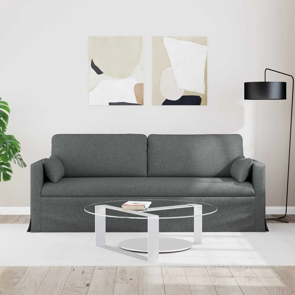Grey Fabric Sofa 198 x 78 x 80 cm Modern Living Room Seating Metal Frame
