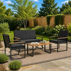Outdoor Furniture Set 4 Piece Black Poly Rattan Garden Patio Lounge Dining