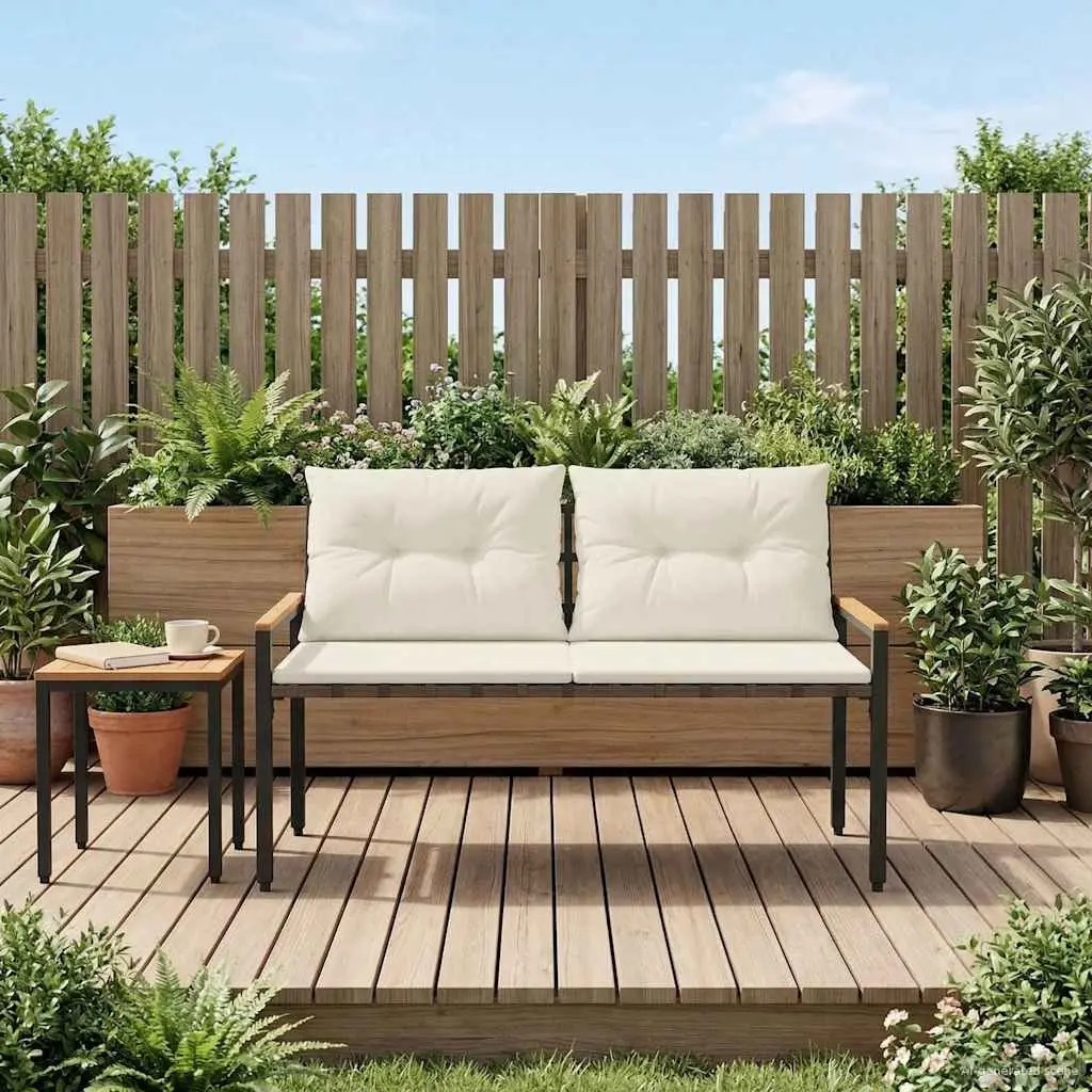 Outdoor Bench 2-Seater Poly Rattan Acacia Wood Backrest Garden Patio Seating