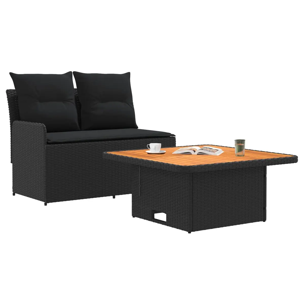 Outdoor Sectional Sofa Set 2-Piece with Lift-Up Table Black