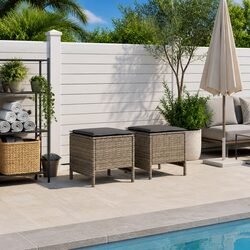 Elevate Your Space with Grey Rattan Footstools Set