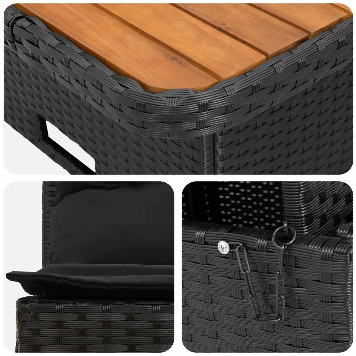 Outdoor Middle Sofa with Lift-Up Table Black Powder-Coated Steel Frame UV-Resistant PE Rattan