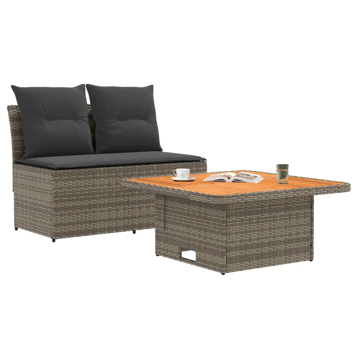 Outdoor Middle Sofa Sectional with Lift-up Table Grey PE Rattan Garden Seating