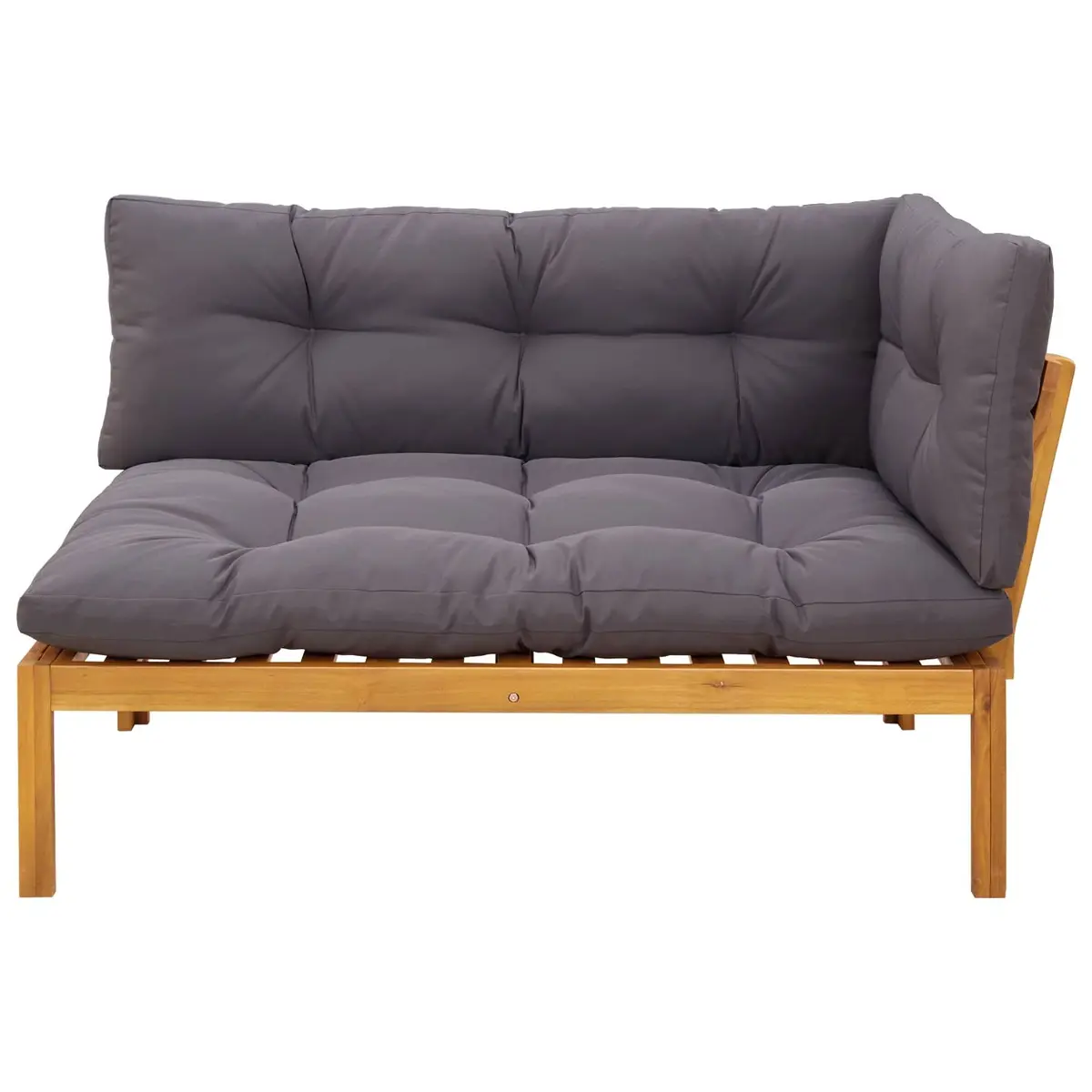 Corner Sofa Unit Outdoor Sectional Acacia Wood Natural Dark Grey Weather Resistant Garden Seating