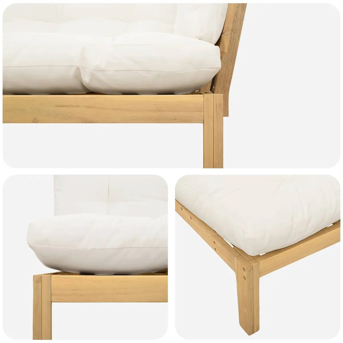Corner Sofa Unit Outdoor Sectional Acacia Wood Weather-Resistant with Cushion