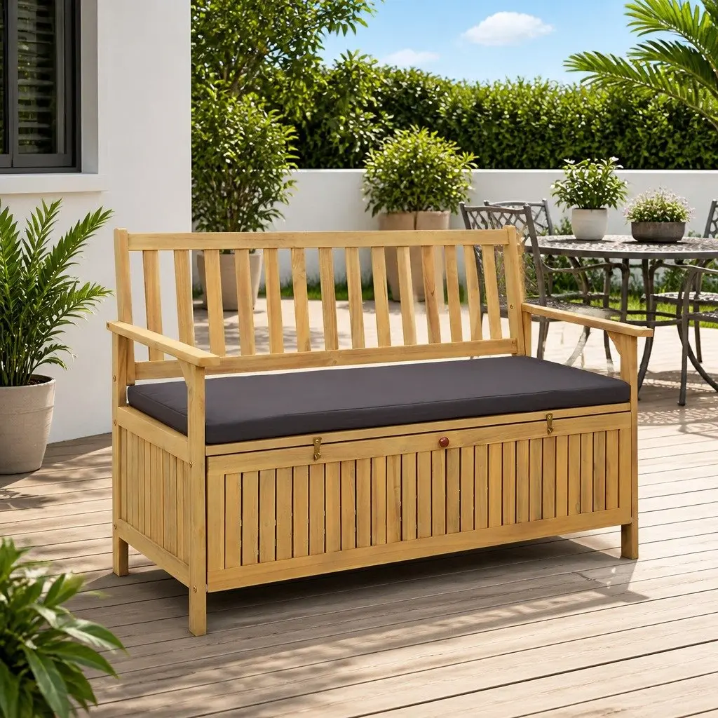 Outdoor Storage Bench 2-Seater 120x63x84cm Weather-Resistant with Integrated Storage Compartment