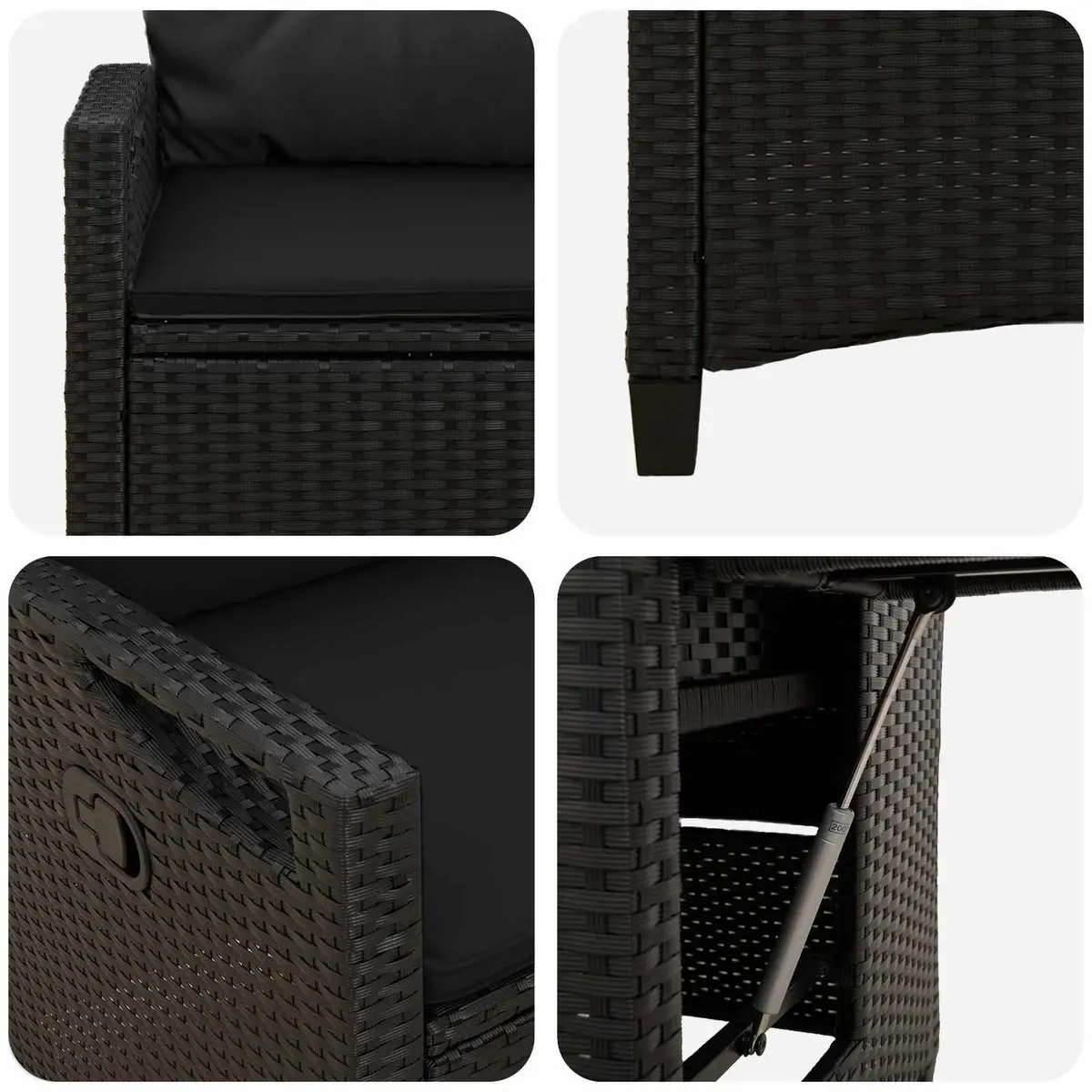 Outdoor Reclining Chair Adjustable Backrest with Fold-Out Table Black