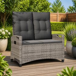 Garden Bench with Pillow Reclining Outdoor Seating Adjustable Backrest Lounger