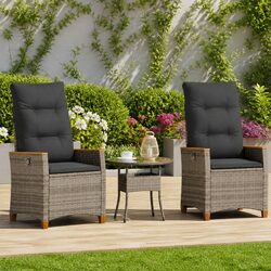 Reclining Garden Chair Grey Outdoor Seating Manual Adjustable Backrest Armrests