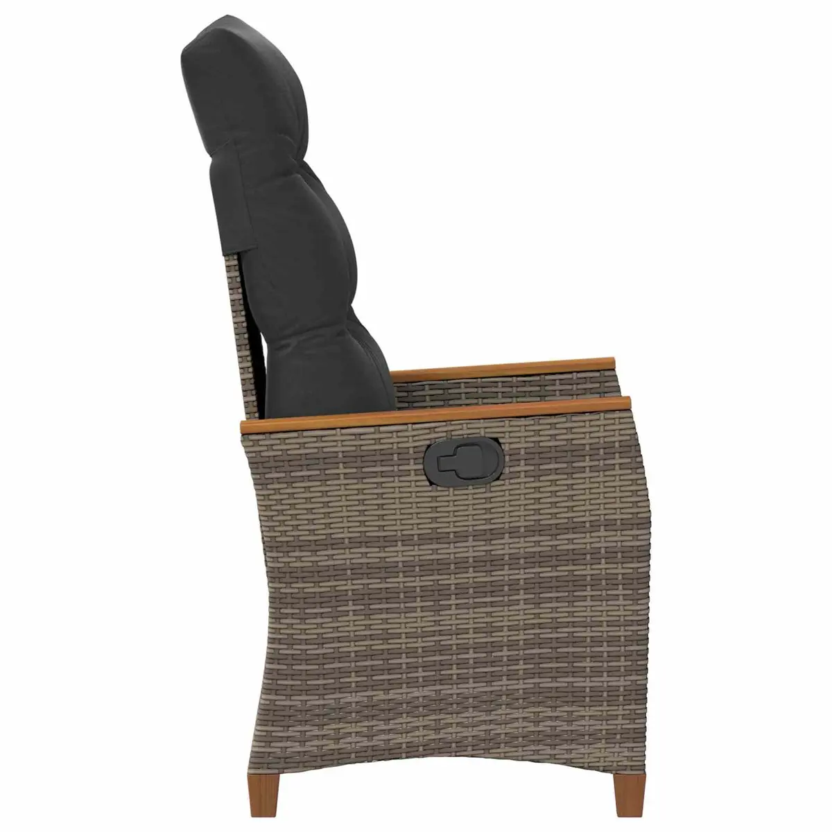Reclining Garden Chair Grey Manual Adjustable Backrest Acacia Wood Armrests Outdoor Seating