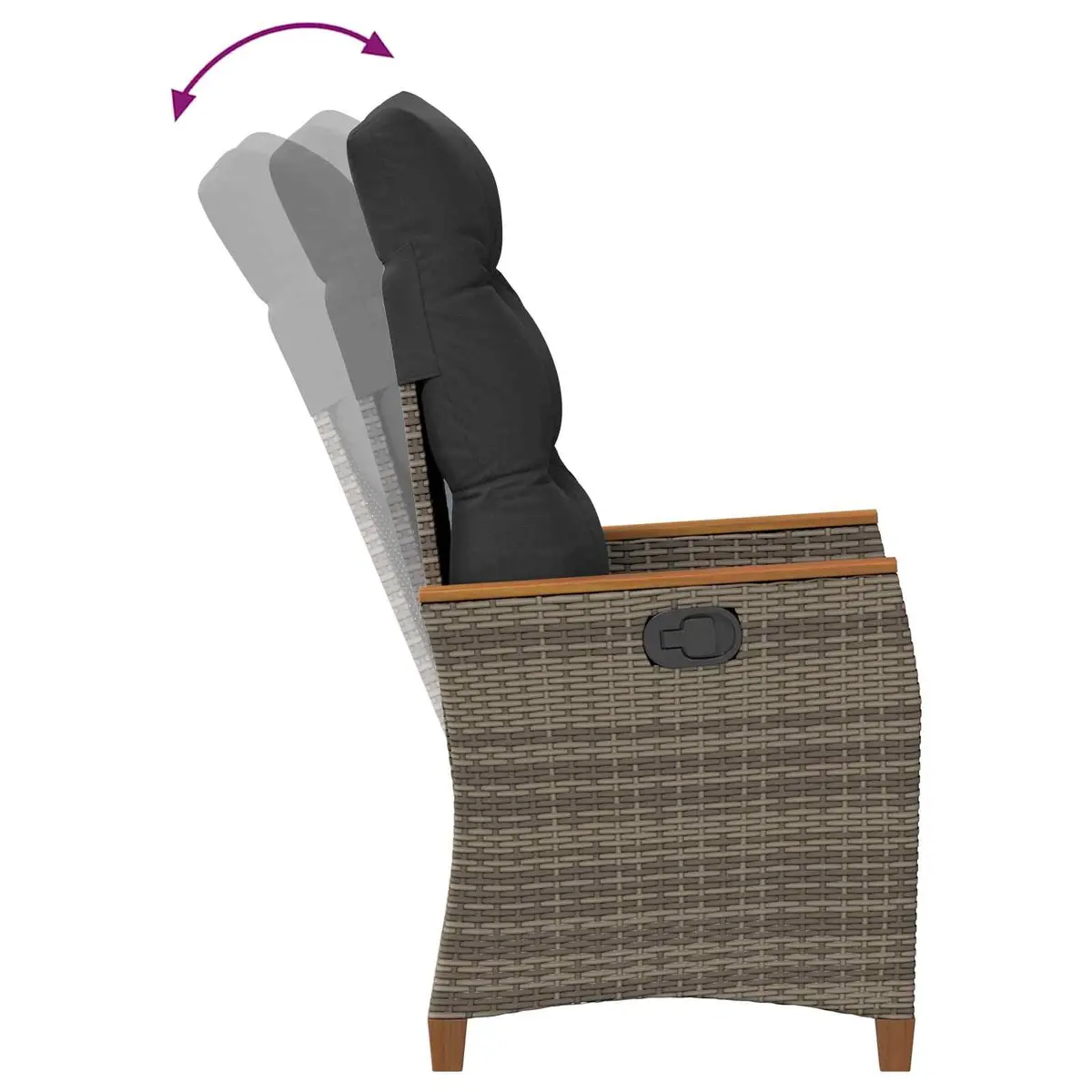 Reclining Garden Chair Grey Manual Adjustable Backrest Acacia Wood Armrests Outdoor Seating