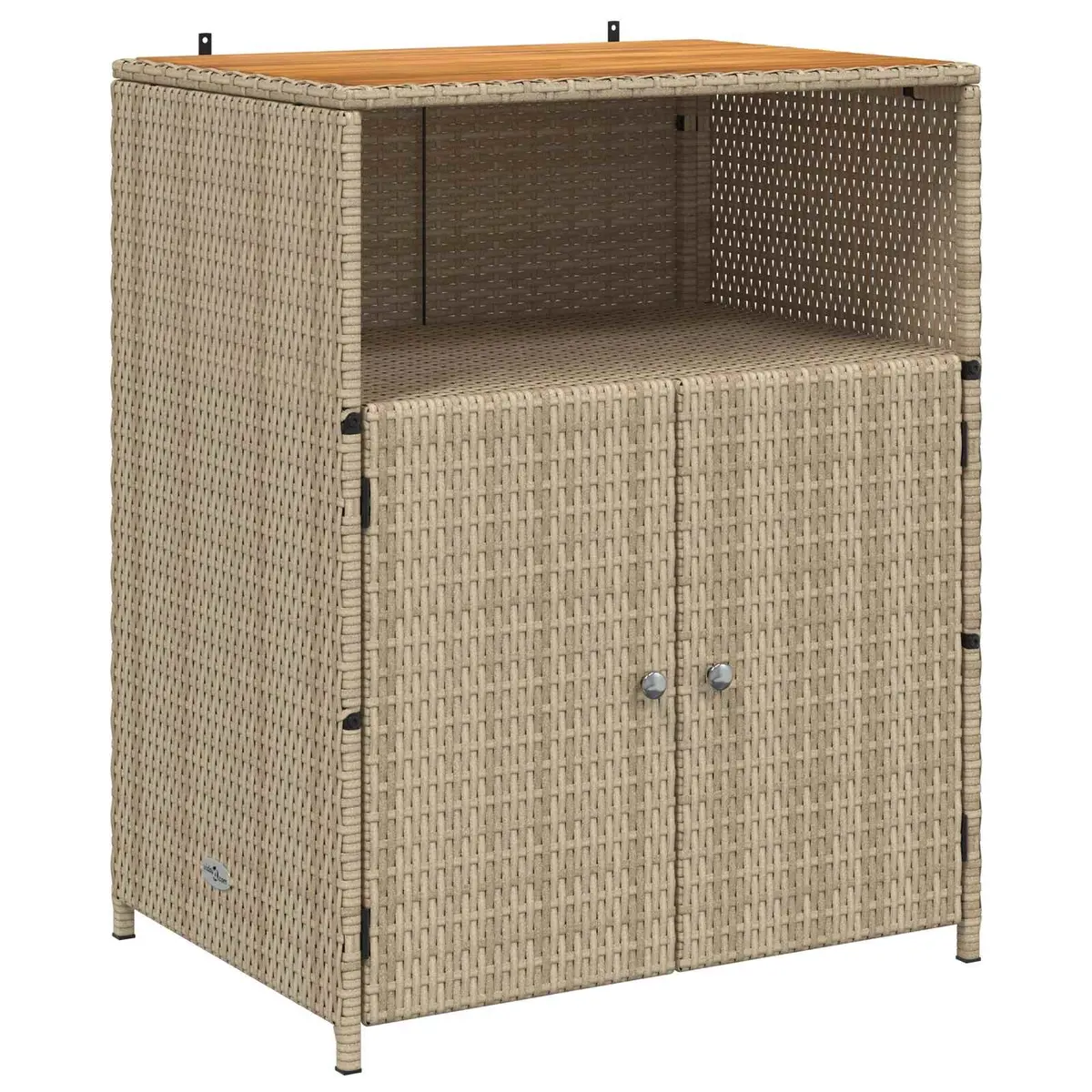 Rattan Cabinet 70 x 50 x 87 cm Beige Solid Acacia Wood Top Powder Coated Steel Frame Poly Rattan Shelves and Doors