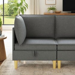 Grey Corner Sofa Storage Ottoman Modern Living Room Furniture Seating