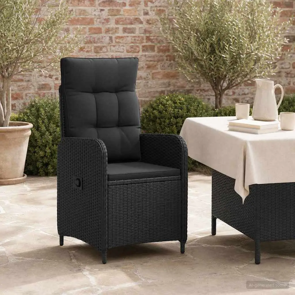 Reclining Garden Chair Black Poly Rattan Adjustable Backrest