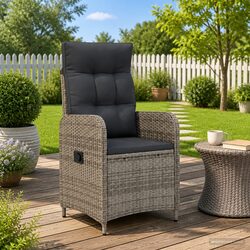 Reclining Outdoor Chair Grey Adjustable Backrest Garden Patio Lounge Seating